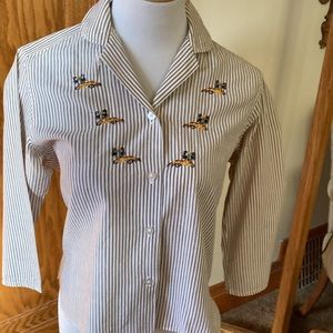 Vintage Brown and White pinstriped Womens Size 14, Dansworth Ltd. Tiger Shirt